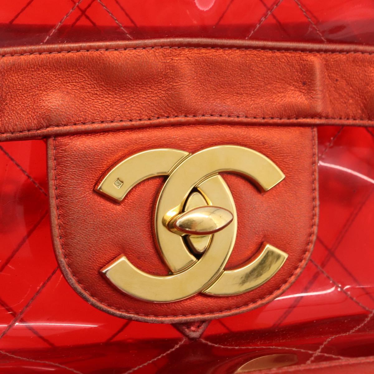 CHANEL Matelasse Chain Shoulder Bag Vinyl Red Gold CC Auth 177136A