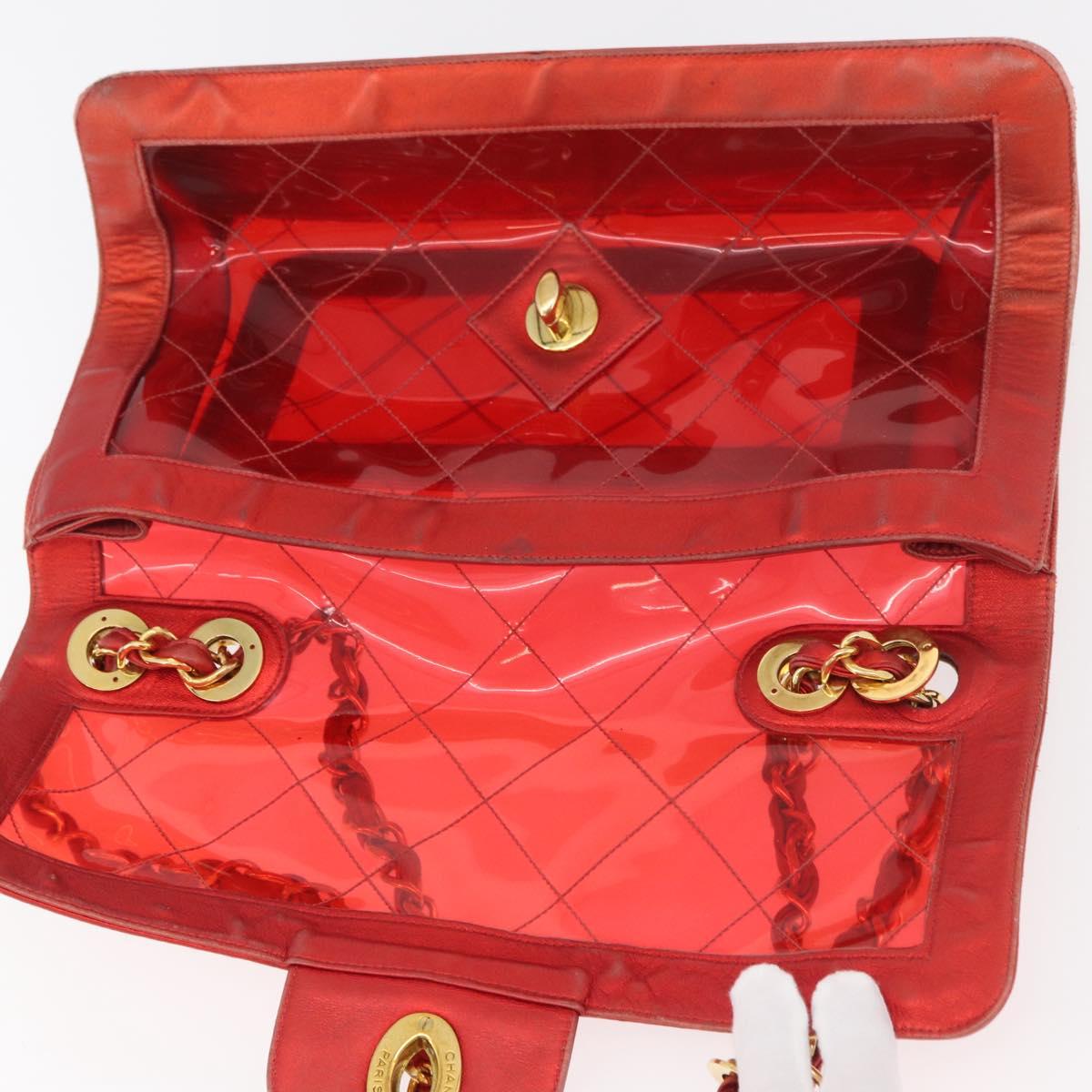 CHANEL Matelasse Chain Shoulder Bag Vinyl Red Gold CC Auth 177136A