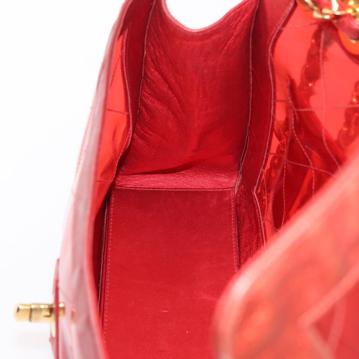 CHANEL Matelasse Chain Shoulder Bag Vinyl Red Gold CC Auth 177136A
