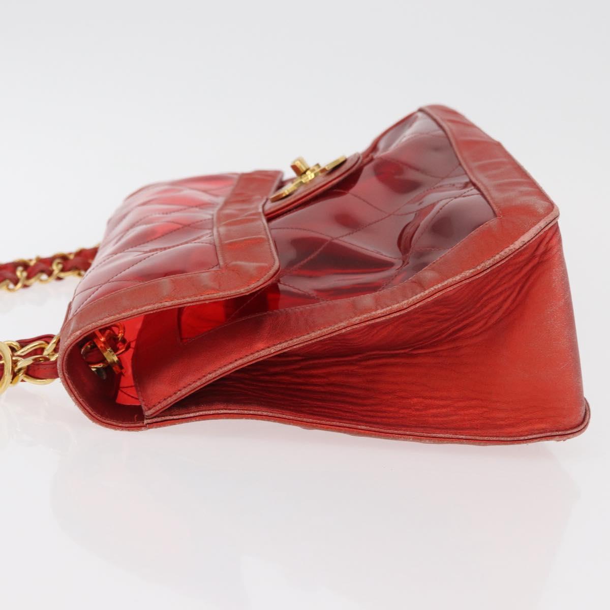 CHANEL Matelasse Chain Shoulder Bag Vinyl Red Gold CC Auth 177136A