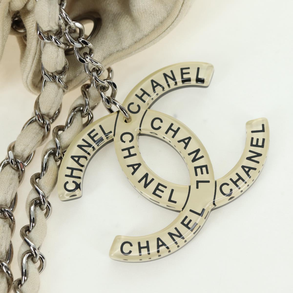 CHANEL Chain Melrose Cabas Shoulder Bag Canvas Beige Silver CC Auth 177138V