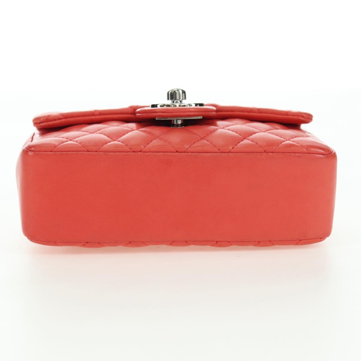 CHANEL Mini Matelasse 14 Chain Bag Lamb Skin Red Silver CC Auth 177139SAM