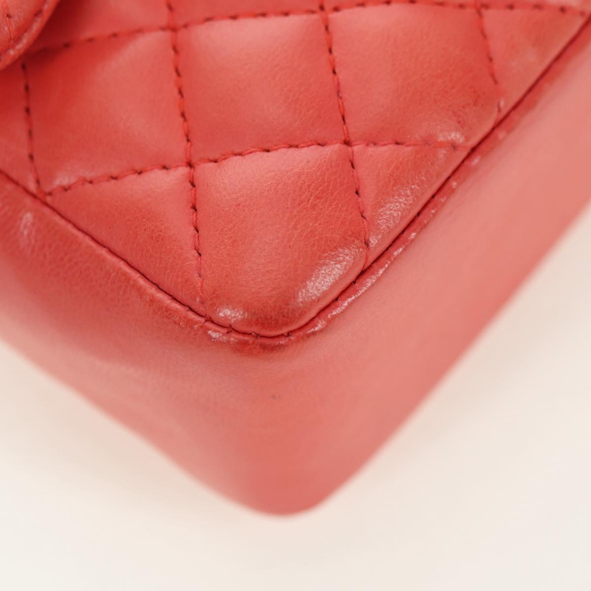 CHANEL Mini Matelasse 14 Chain Bag Lamb Skin Red Silver CC Auth 177139SAM