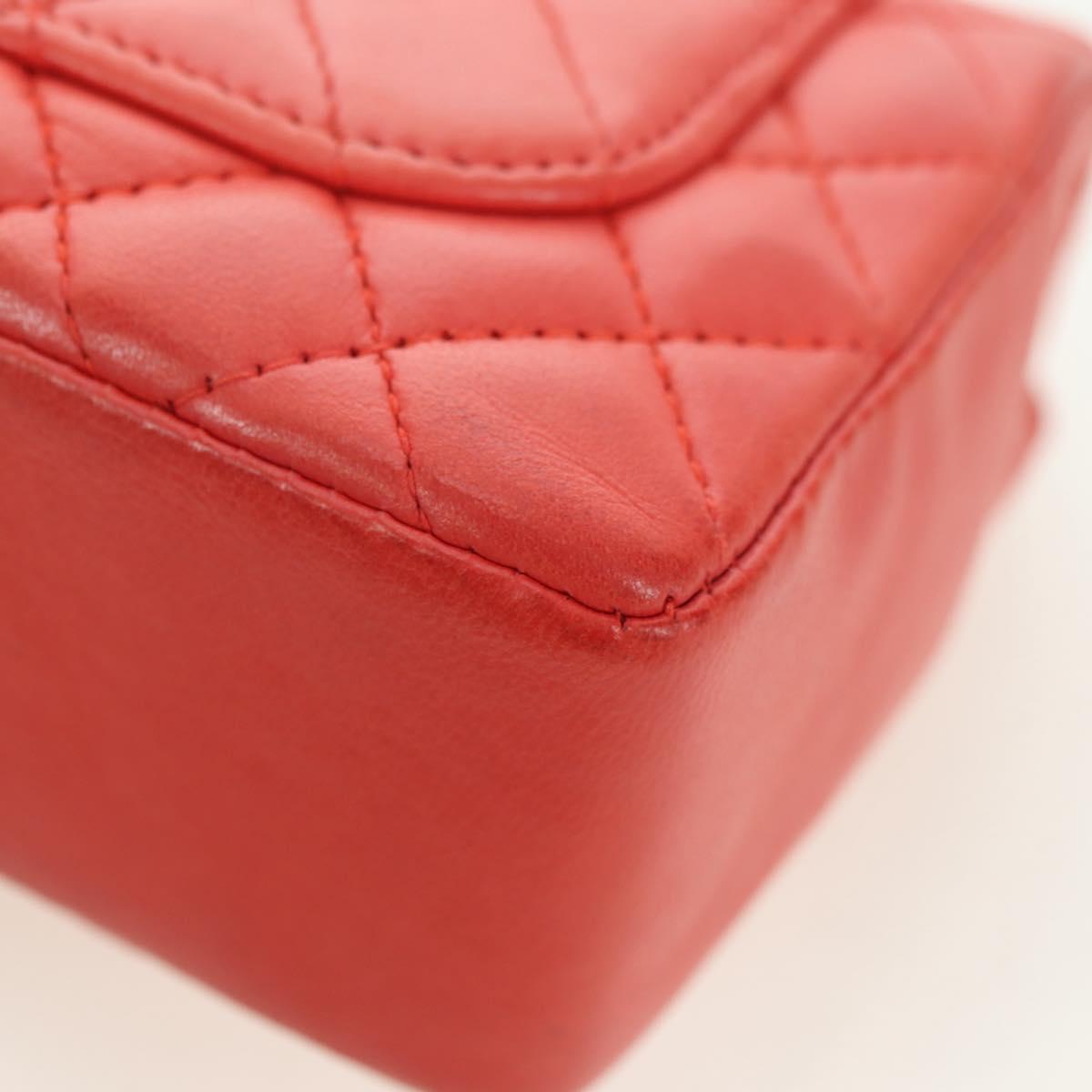 CHANEL Mini Matelasse 14 Chain Bag Lamb Skin Red Silver CC Auth 177139SAM