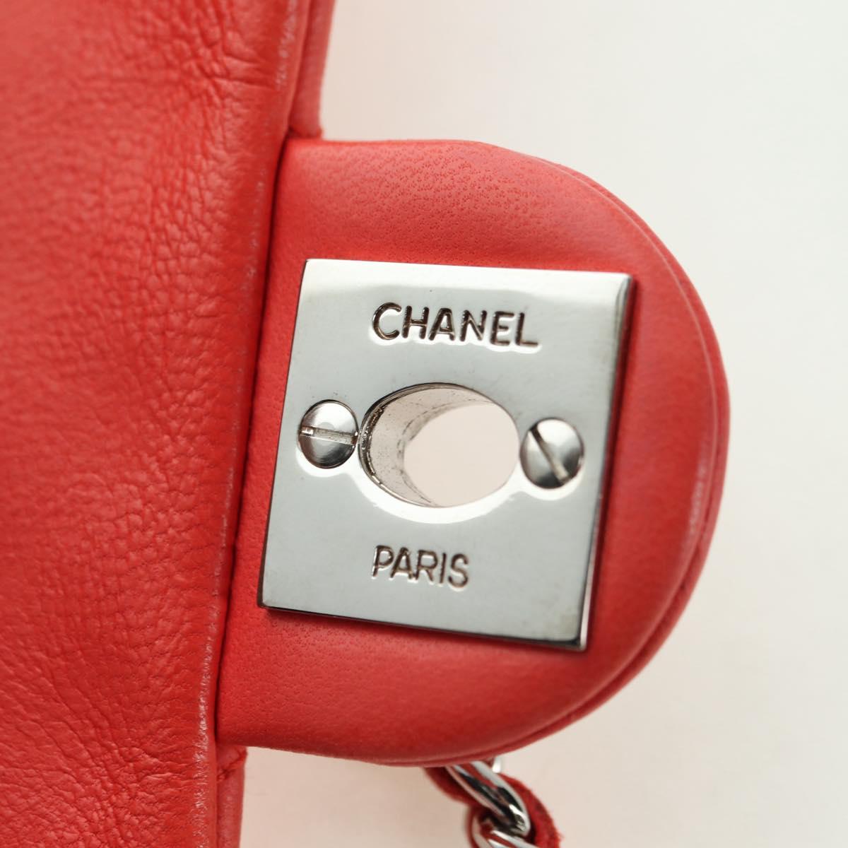 CHANEL Mini Matelasse 14 Chain Bag Lamb Skin Red Silver CC Auth 177139SAM