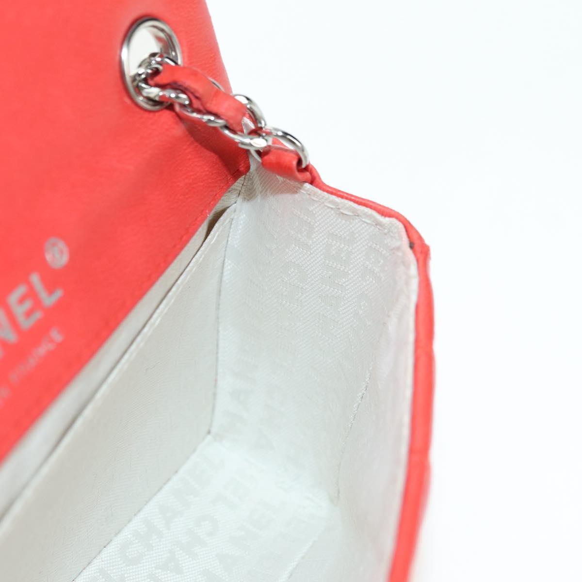 CHANEL Mini Matelasse 14 Chain Bag Lamb Skin Red Silver CC Auth 177139SAM
