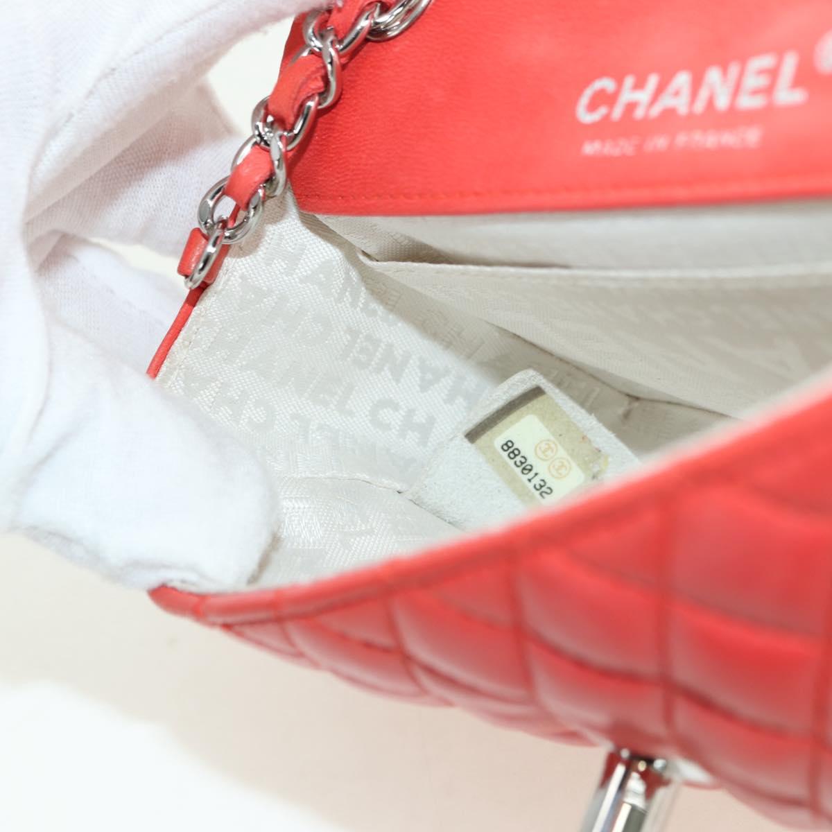CHANEL Mini Matelasse 14 Chain Bag Lamb Skin Red Silver CC Auth 177139SAM
