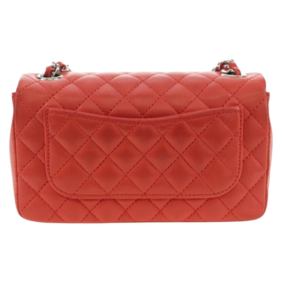 CHANEL Mini Matelasse 14 Chain Bag Lamb Skin Red Silver CC Auth 177139SAM