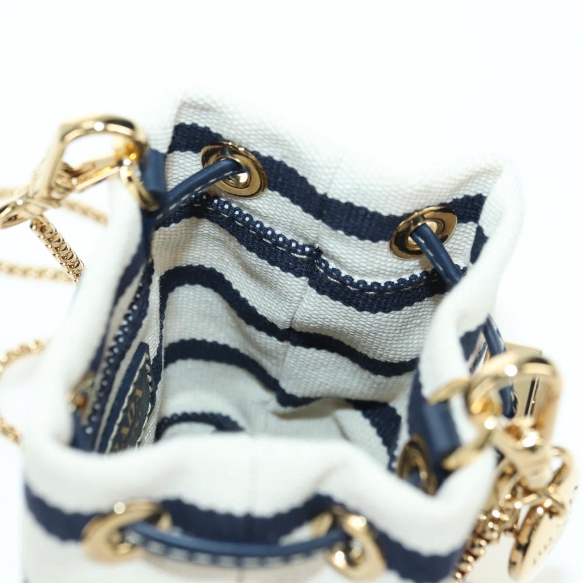 PRADA Chain Shoulder Pouch Bag Canvas Gold Beige Auth 177142SM