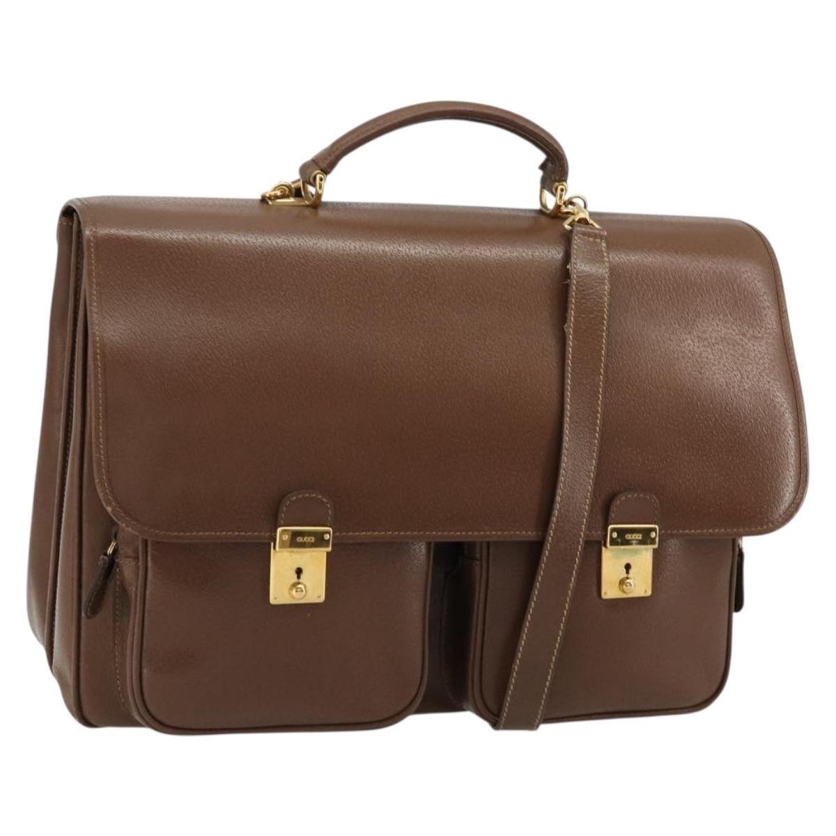 GUCCI Hand Bag Leather 2way Brown Gold 015 904 3681 Auth 177152