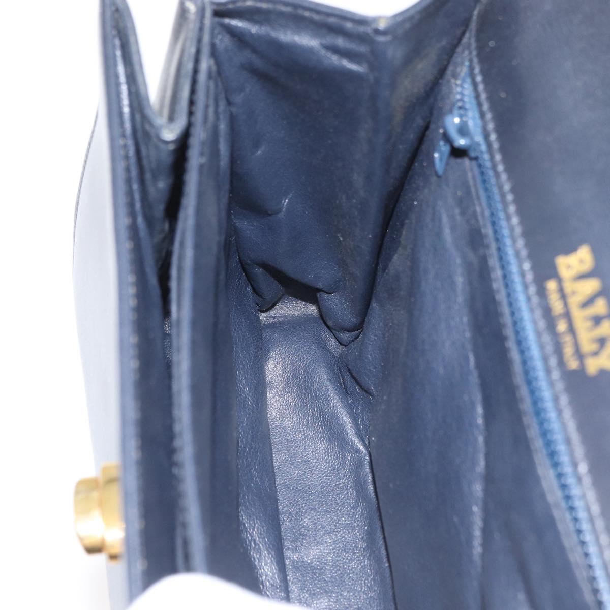 BALLY Hand Bag Leather 2way Navy Gold Auth 177155A