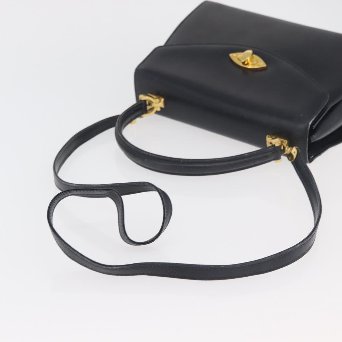 BALLY Hand Bag Leather 2way Navy Gold Auth 177155A