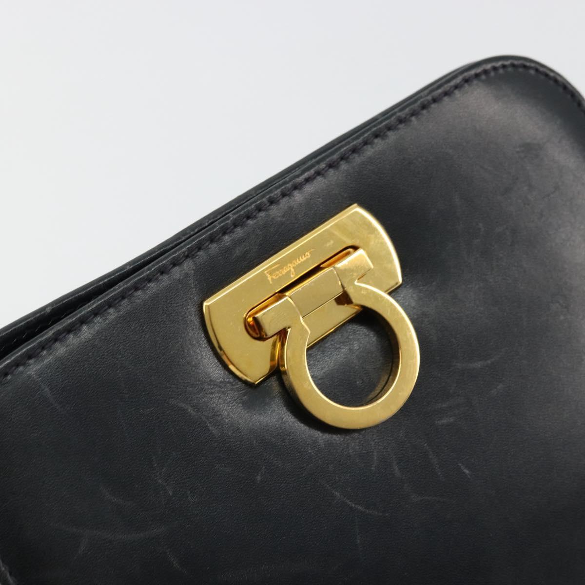 Salvatore Ferragamo Gancini Shoulder Bag Leather Navy Gold Auth 177157