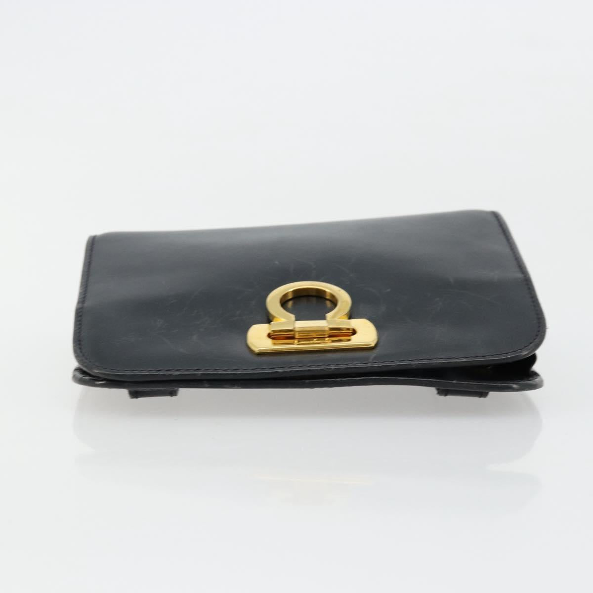 Salvatore Ferragamo Gancini Shoulder Bag Leather Navy Gold Auth 177157