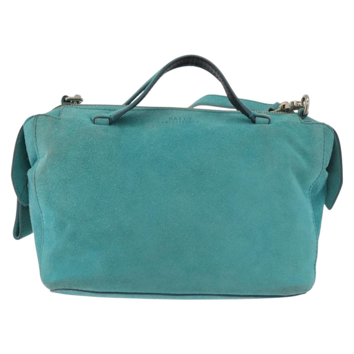BALLY Hand Bag Suede 2way Light Blue Gold Auth 177158A