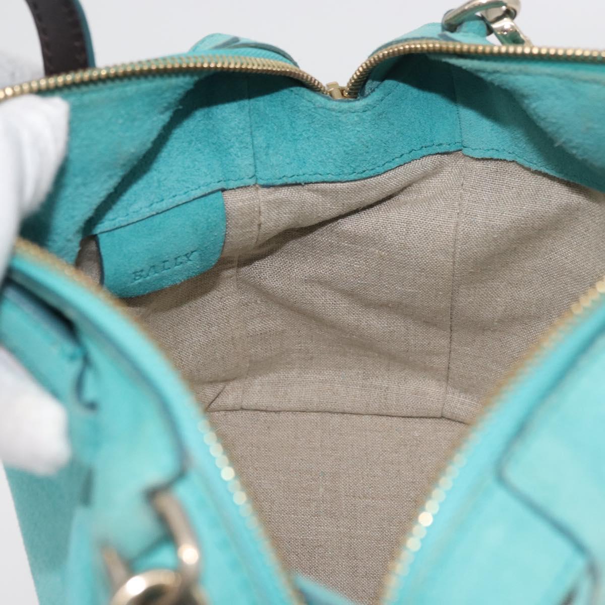 BALLY Hand Bag Suede 2way Light Blue Gold Auth 177158A