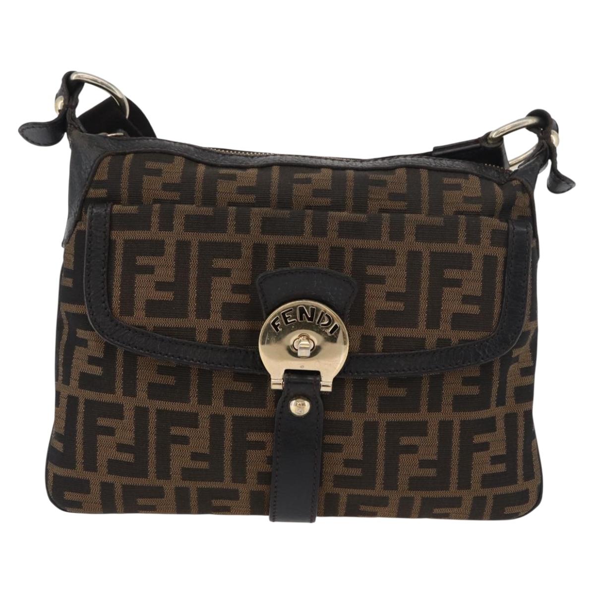 FENDI Zucca Canvas Shoulder Bag Black Brown Auth 177159A
