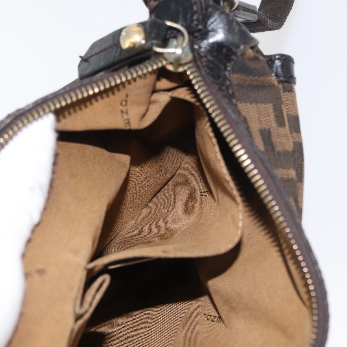 FENDI Zucca Canvas Shoulder Bag Black Brown Auth 177159A