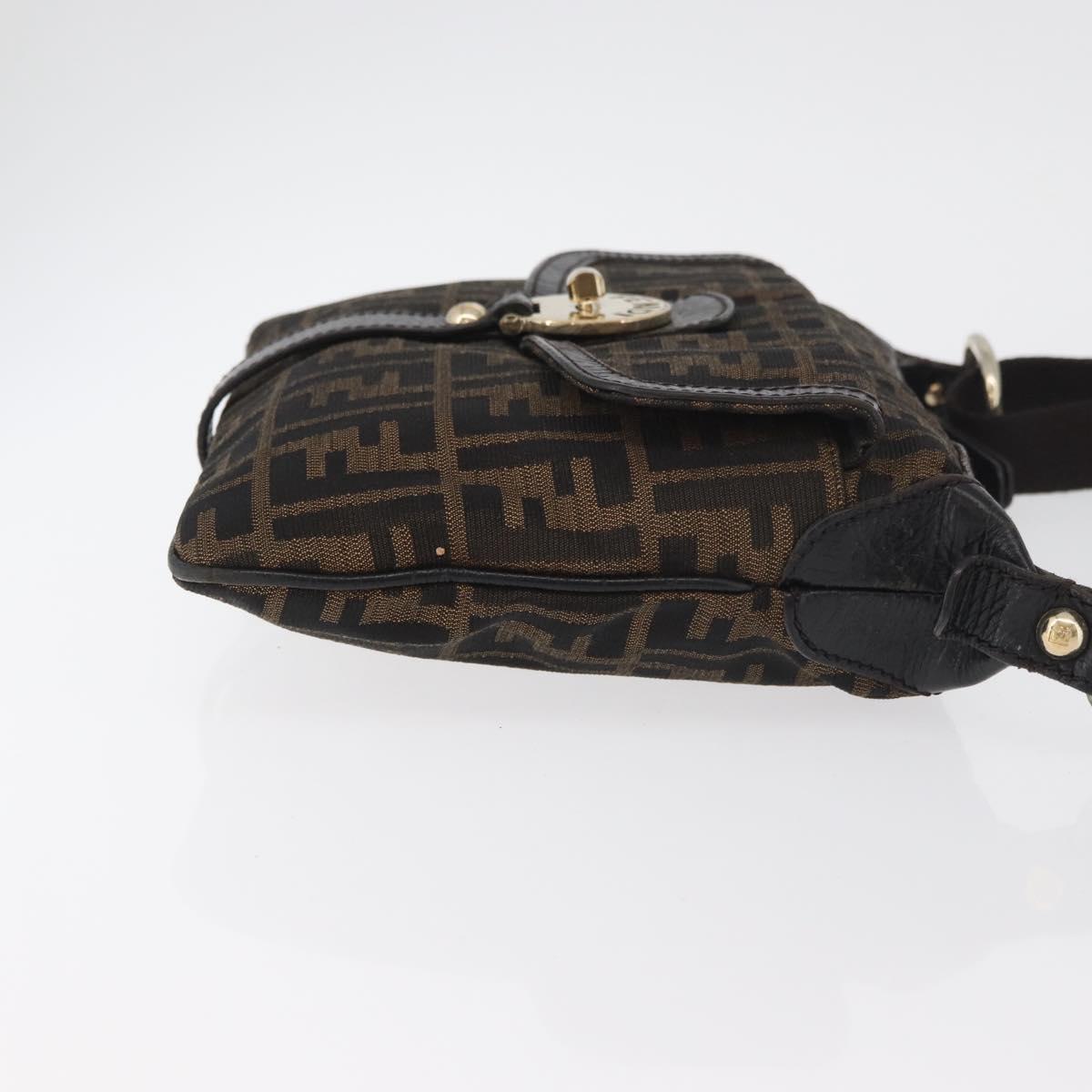 FENDI Zucca Canvas Shoulder Bag Black Brown Auth 177159A