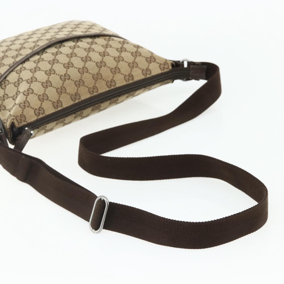GUCCI GG Canvas Shoulder Bag Beige Silver 145857 Auth 177160