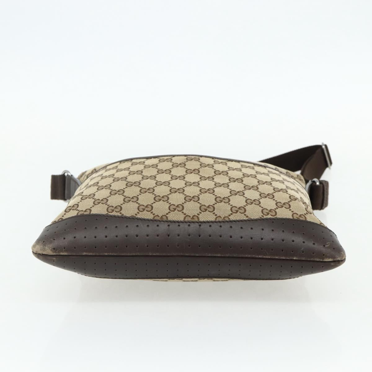 GUCCI GG Canvas Shoulder Bag Beige Silver 145857 Auth 177160