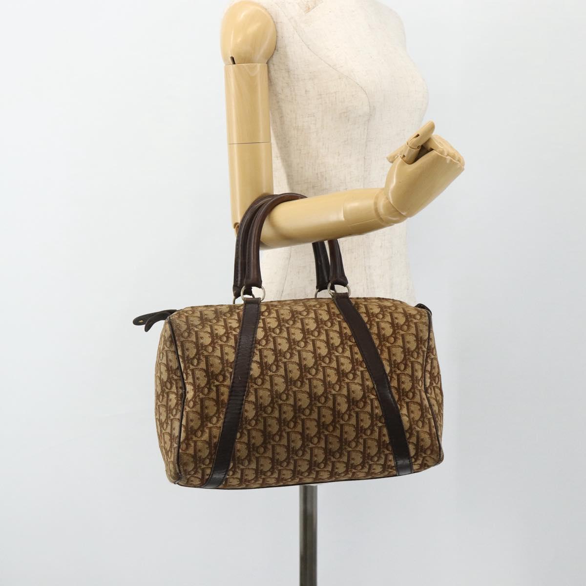 Christian Dior Trotter Canvas Boston Bag Beige Auth 177161
