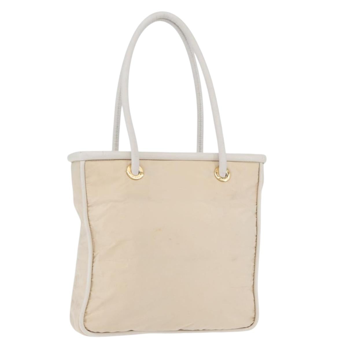 CELINE Tote Bag Nylon Ivory Gold Auth 177163