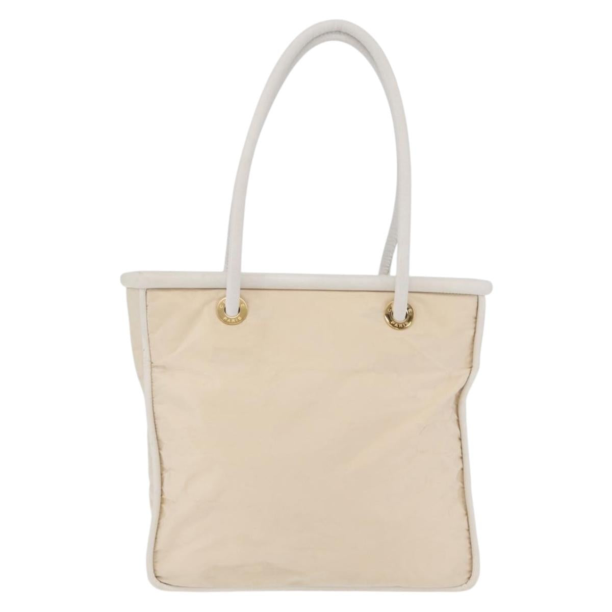 CELINE Tote Bag Nylon Ivory Gold Auth 177163