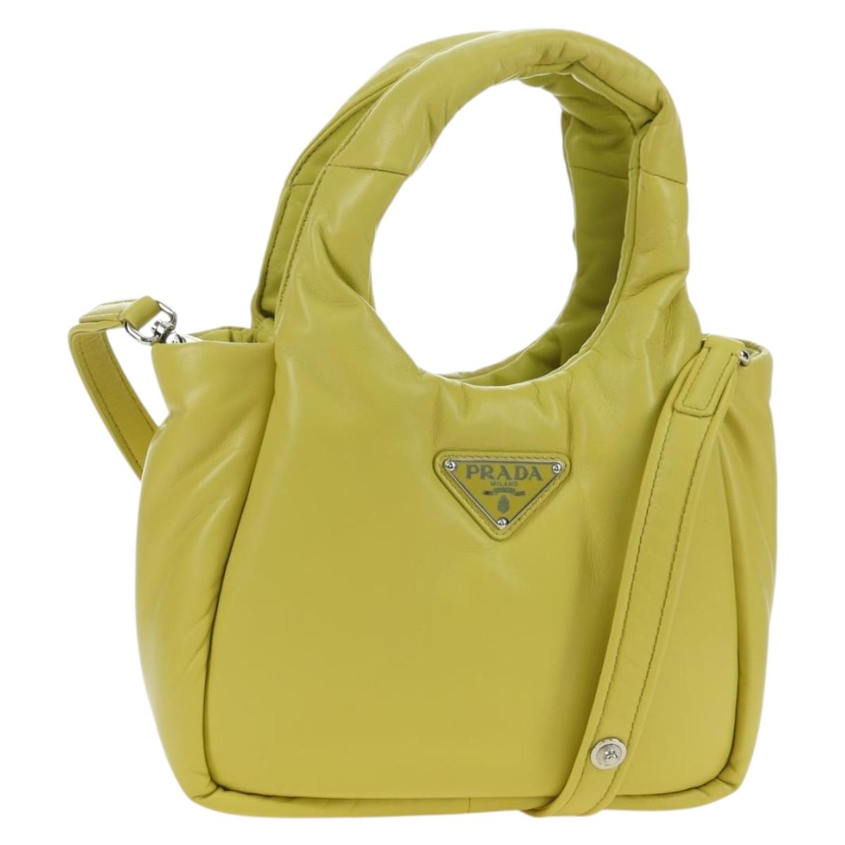 PRADA Hand Bag Leather 2way Yellow Silver Auth 177165SAM