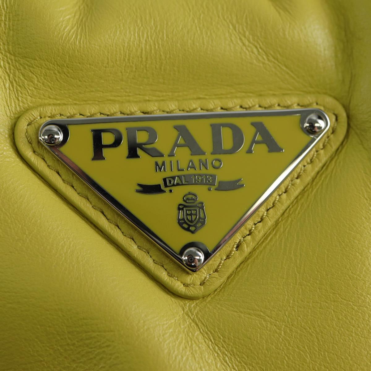 PRADA Hand Bag Leather 2way Yellow Silver Auth 177165SAM