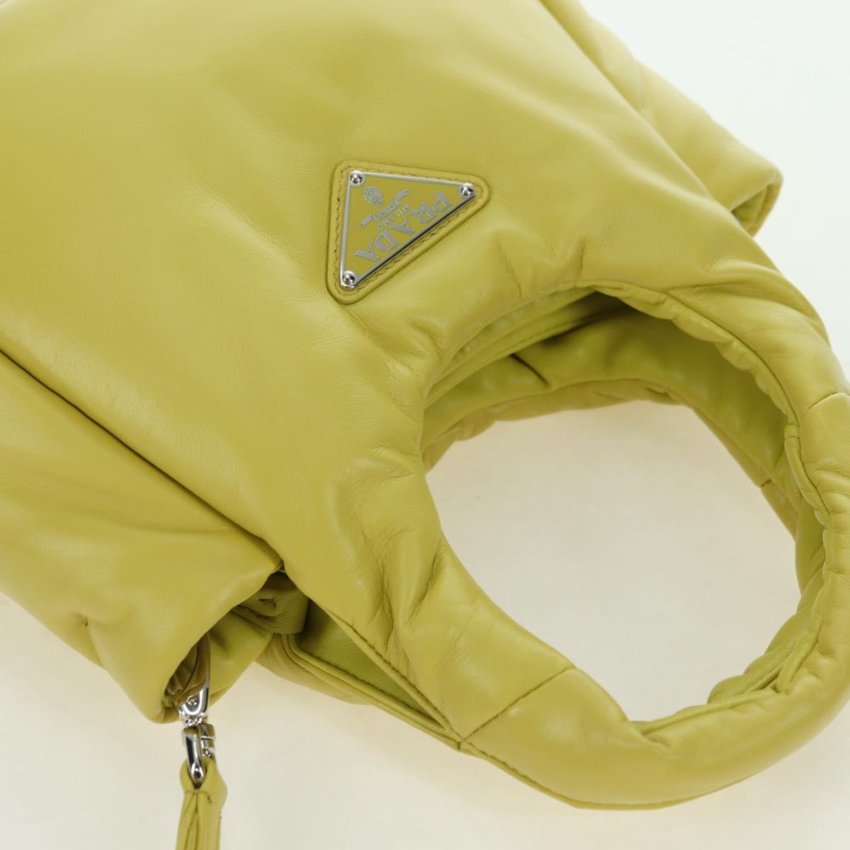 PRADA Hand Bag Leather 2way Yellow Silver Auth 177165SAM