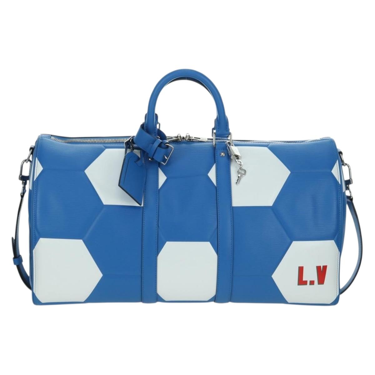 LOUIS VUITTON Epi 2018 FIFA Keepall Bandouliere 50 Bag Blue M52120 Auth 177176SM