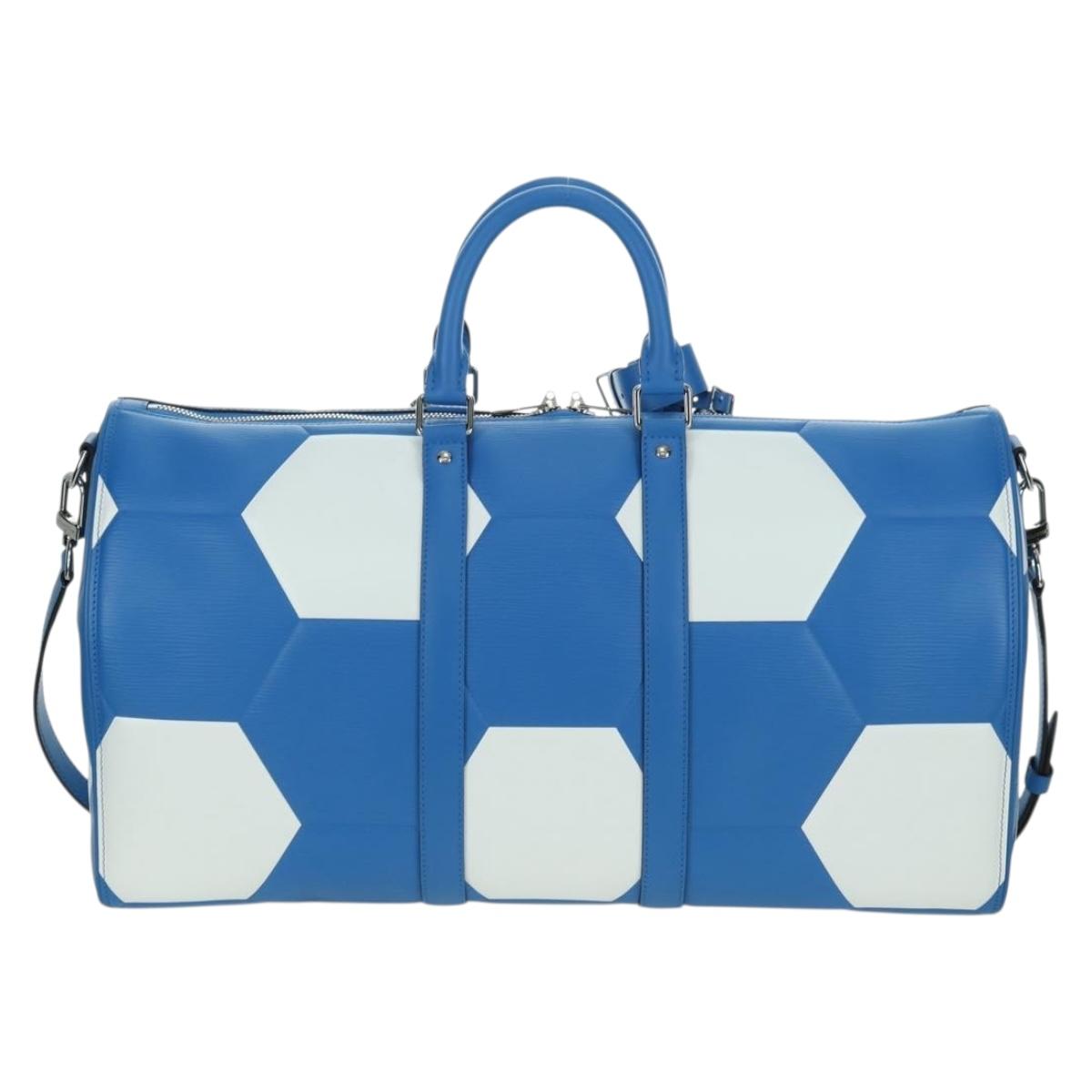 LOUIS VUITTON Epi 2018 FIFA Keepall Bandouliere 50 Bag Blue M52120 Auth 177176SM