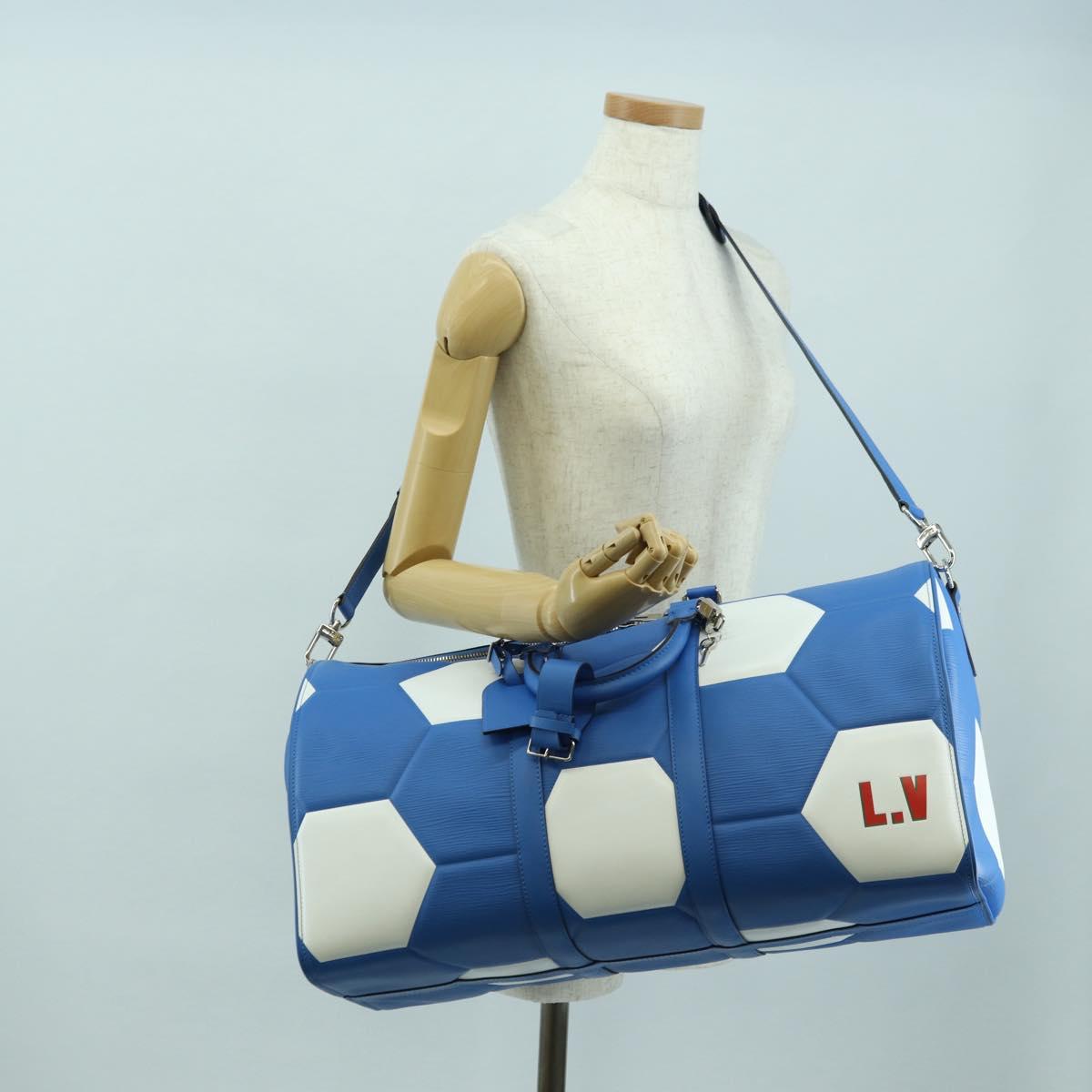 LOUIS VUITTON Epi 2018 FIFA Keepall Bandouliere 50 Bag Blue M52120 Auth 177176SM