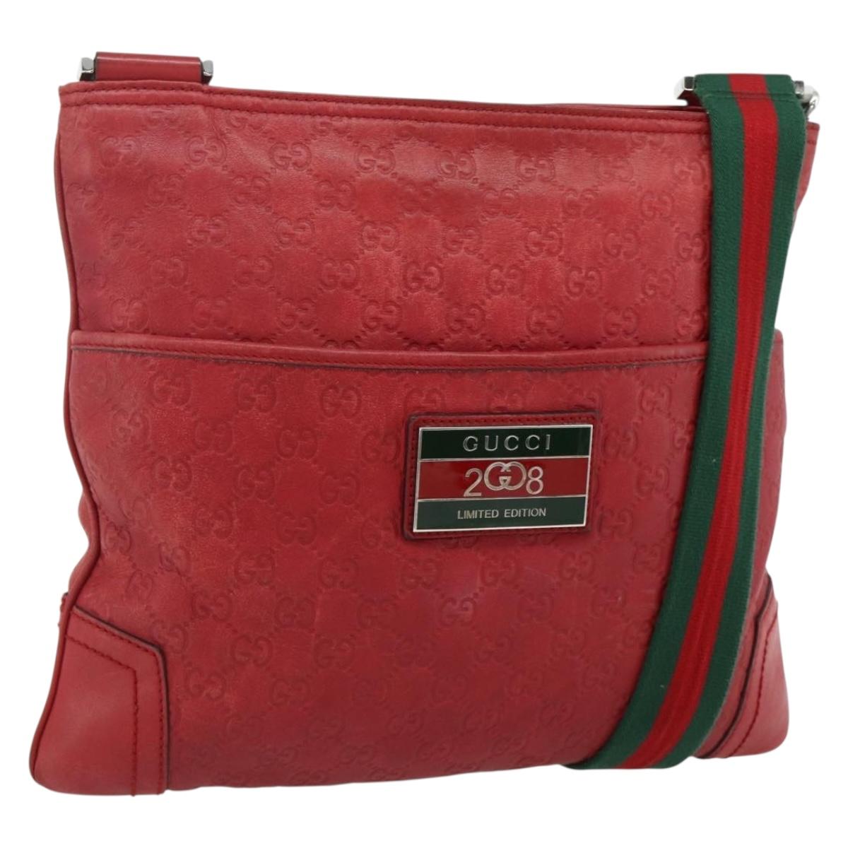 GUCCI GG Canvas Guccissima WebSherry Line Bag Leather Red 193715 Auth 177192A