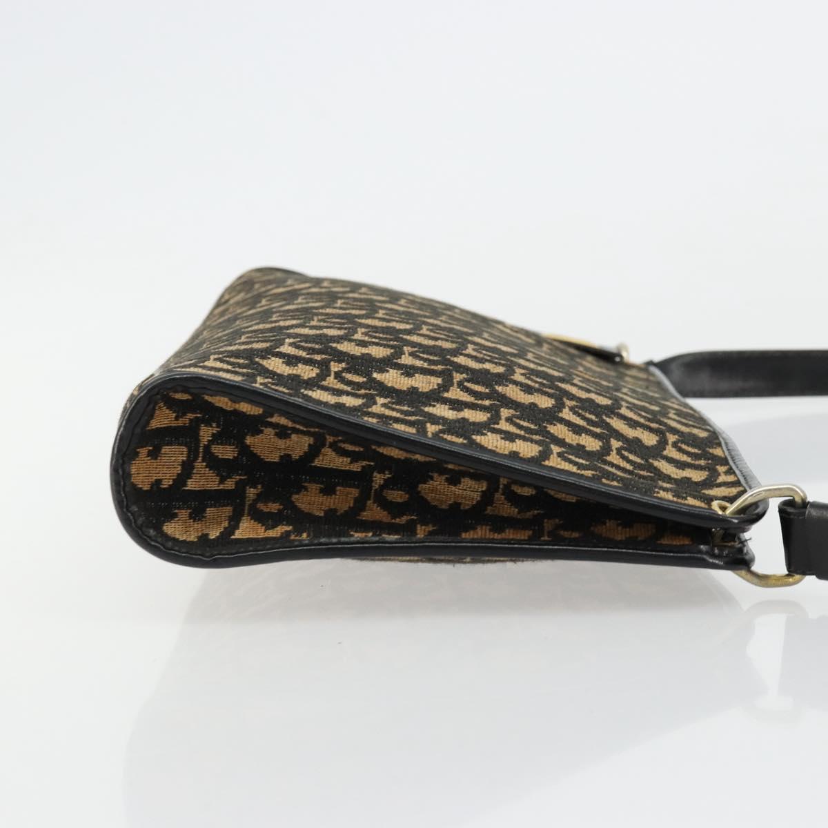 Christian Dior Trotter Canvas Shoulder Bag Navy Gold Auth 177193A