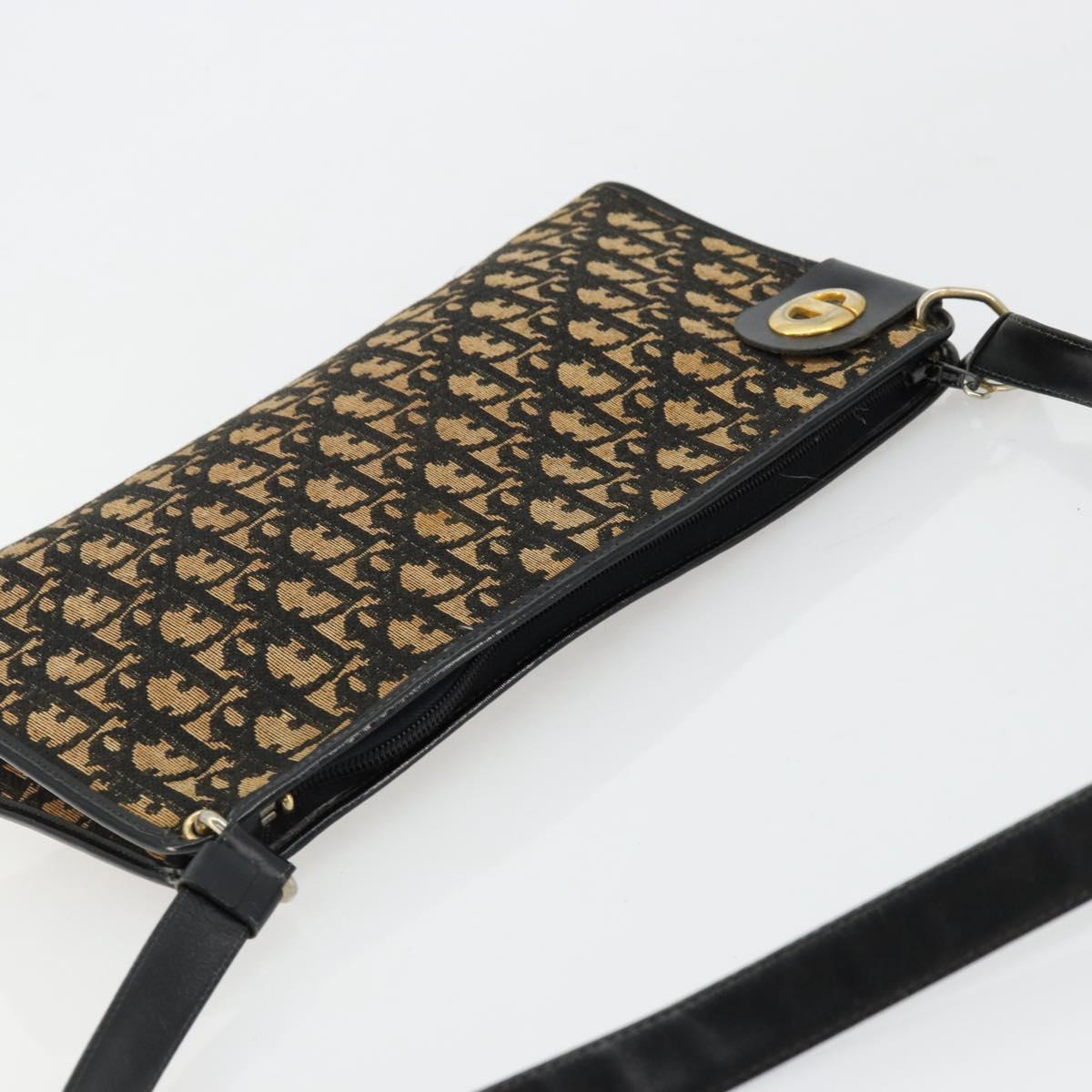 Christian Dior Trotter Canvas Shoulder Bag Navy Gold Auth 177193A
