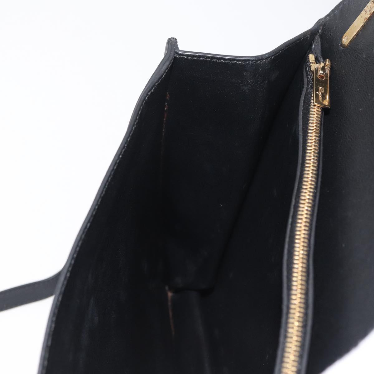 Salvatore Ferragamo Gancini Shoulder Bag Leather Black Gold Auth 177194A