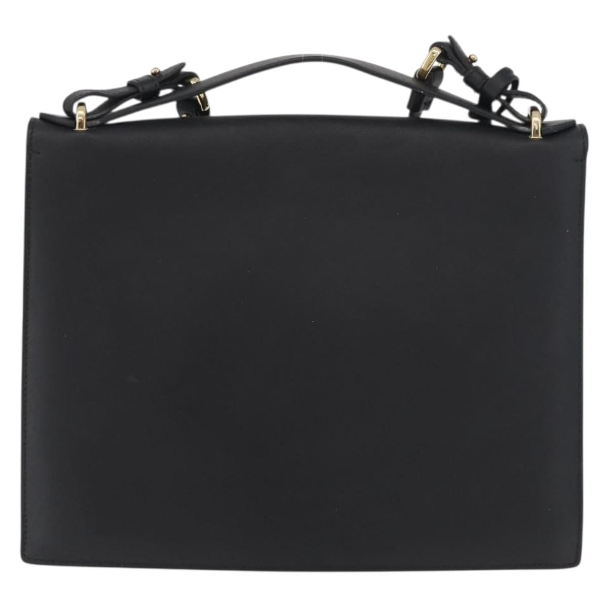 Salvatore Ferragamo Gancini Shoulder Bag Leather Black Gold Auth 177194A