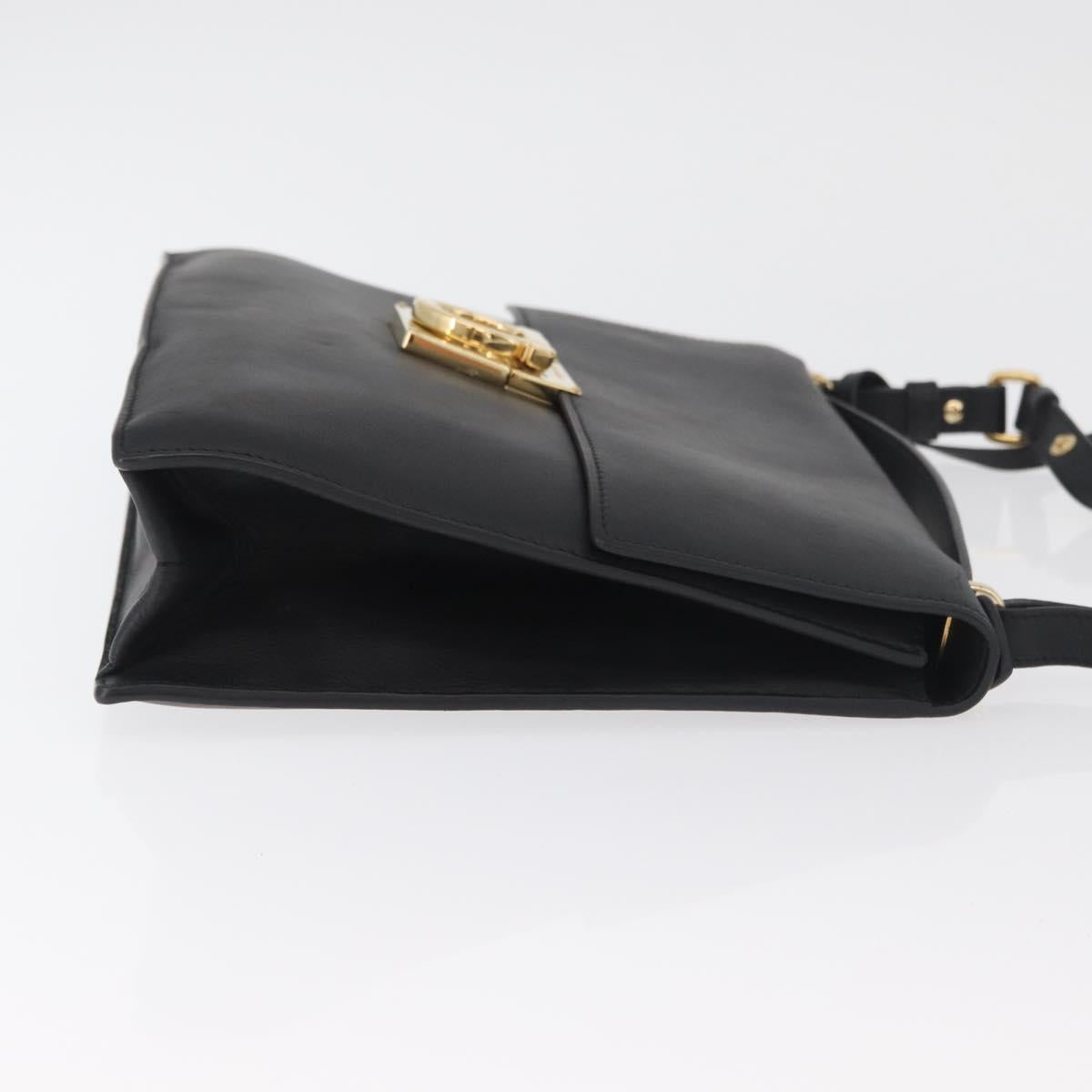 Salvatore Ferragamo Gancini Shoulder Bag Leather Black Gold Auth 177194A