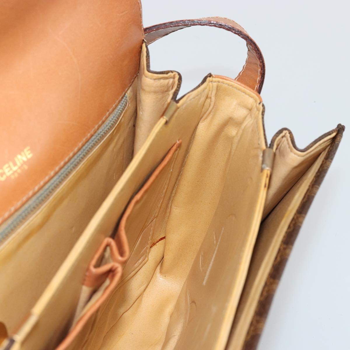 CELINE Macadam Canvas Horse Carriage Bag PVC Leather Brown Gold Auth 177195A
