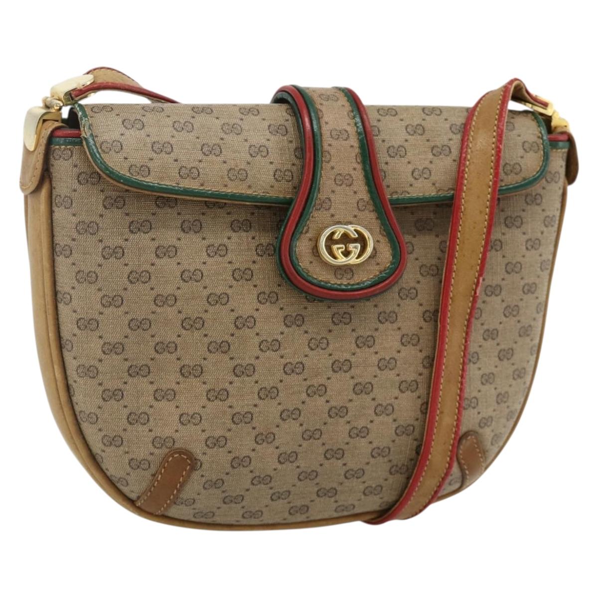 GUCCI Micro GG Supreme Shoulder Bag PVC Beige Gold Auth 177196A