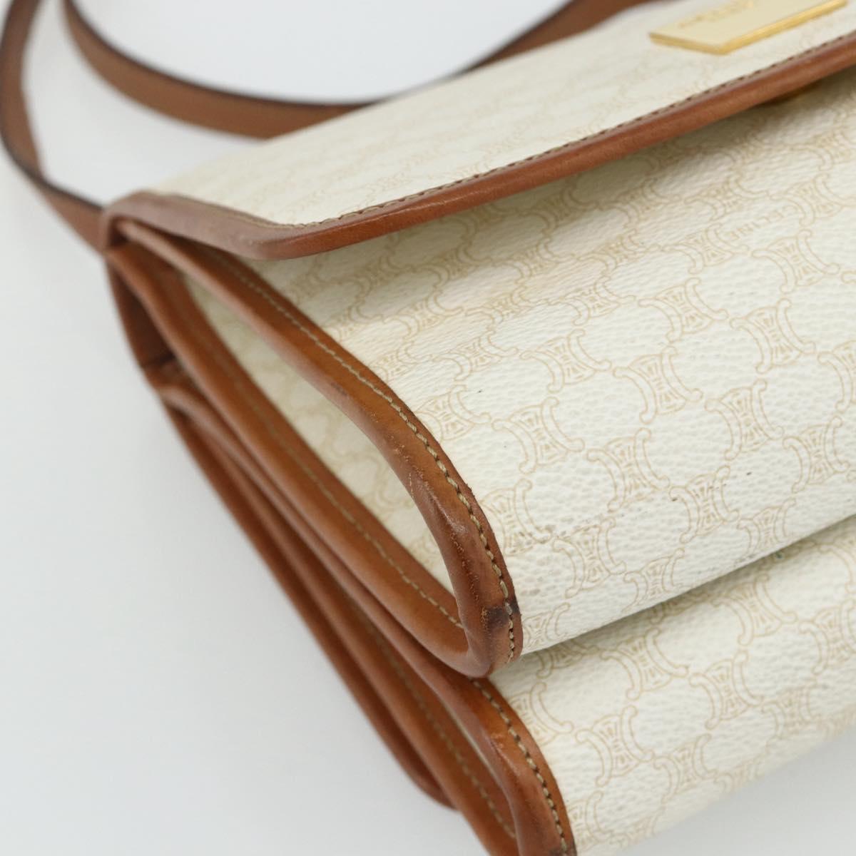 CELINE Macadam Canvas Shoulder Bag PVC Leather White Gold Auth 177197