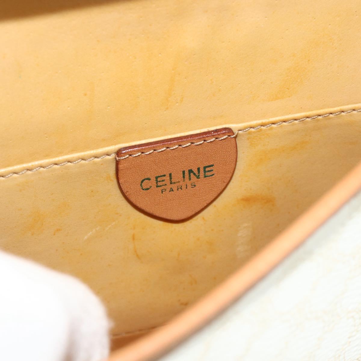 CELINE Macadam Canvas Shoulder Bag PVC Leather White Gold Auth 177197