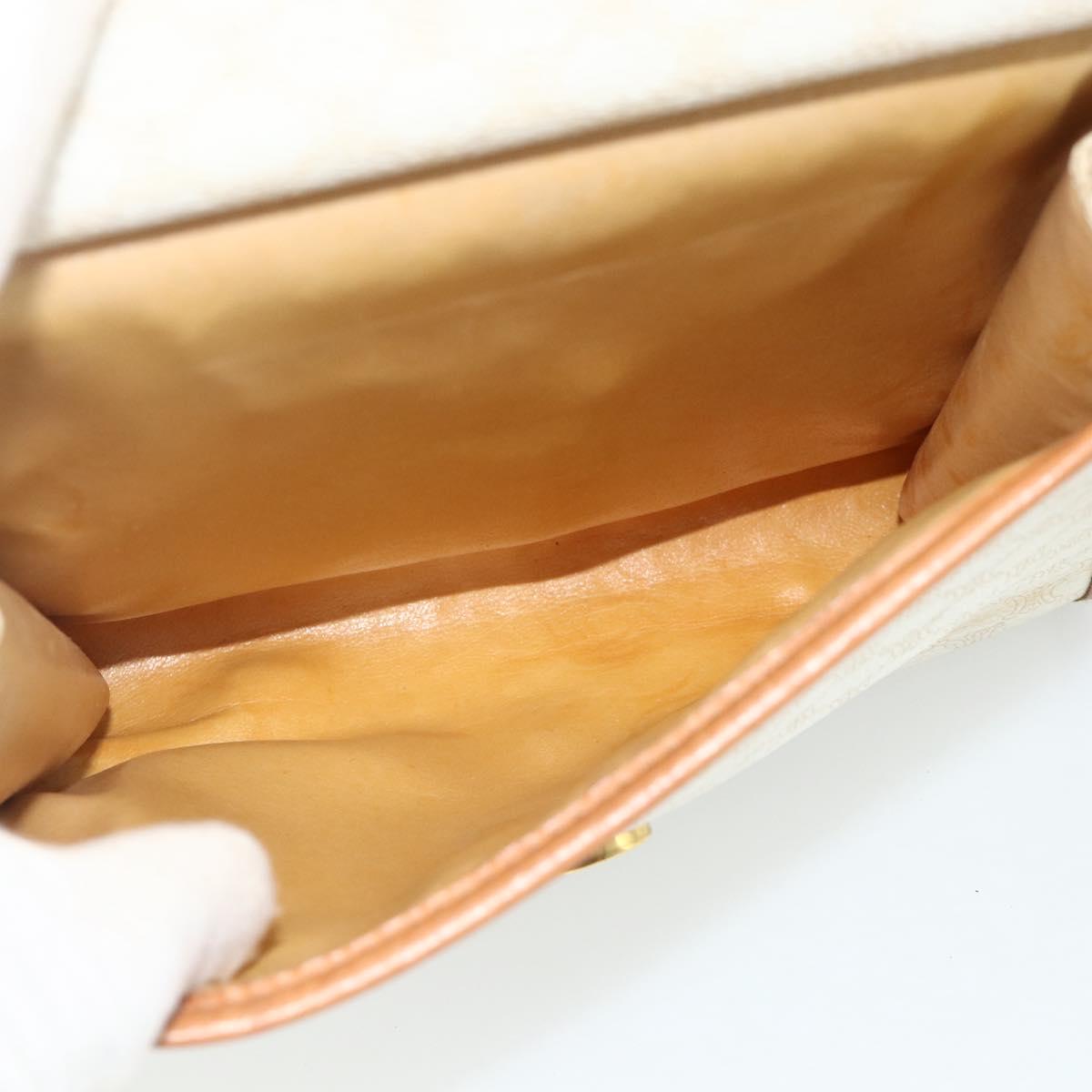 CELINE Macadam Canvas Shoulder Bag PVC Leather White Gold Auth 177197