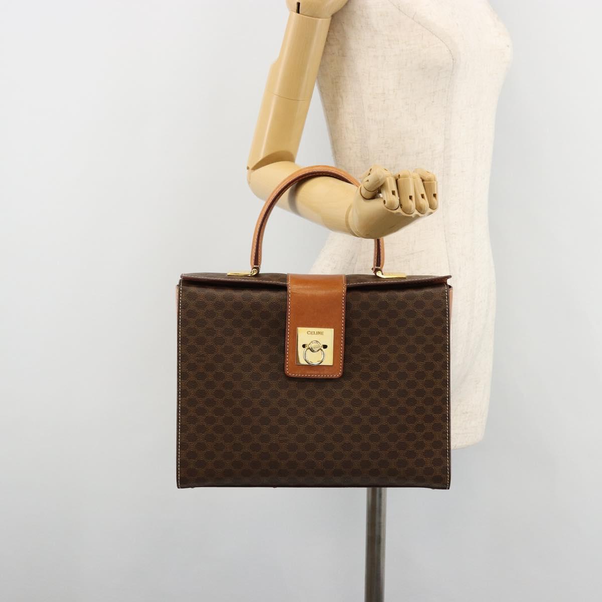 CELINE Macadam Canvas Hand Bag PVC Leather Brown Gold Auth 177206A
