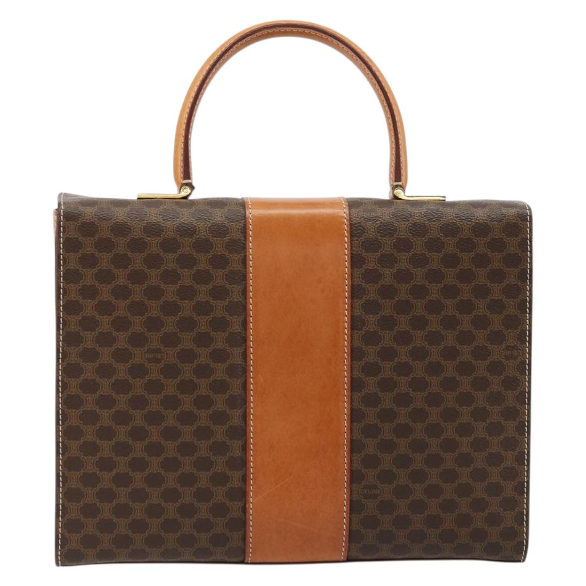 CELINE Macadam Canvas Hand Bag PVC Leather Brown Gold Auth 177206A
