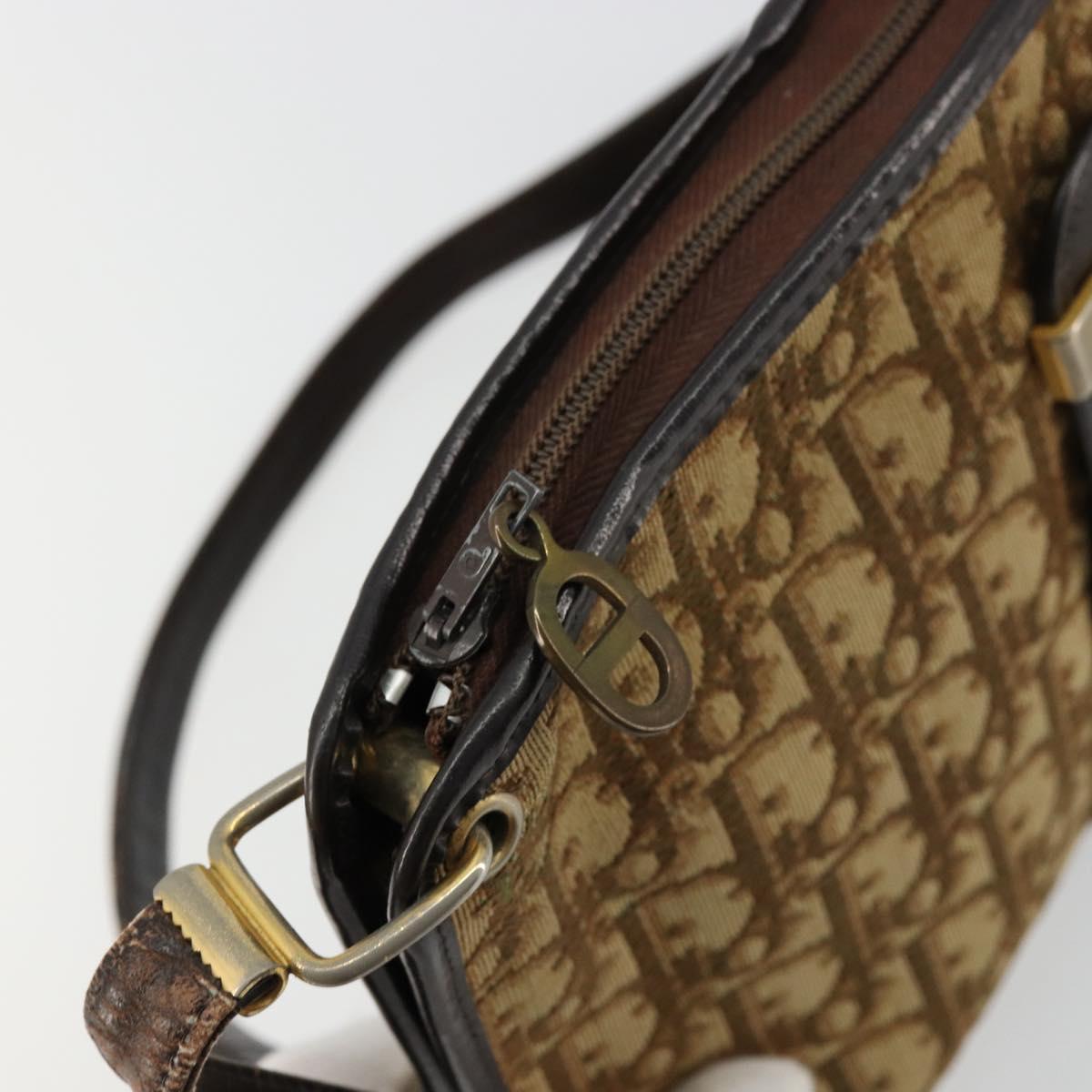 Christian Dior Trotter Canvas Shoulder Bag Beige Gold Auth 177208