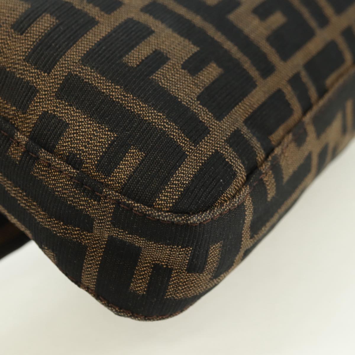 FENDI Zucca Canvas Mamma Baguette Shoulder Bag Black Brown Auth 177212SAV