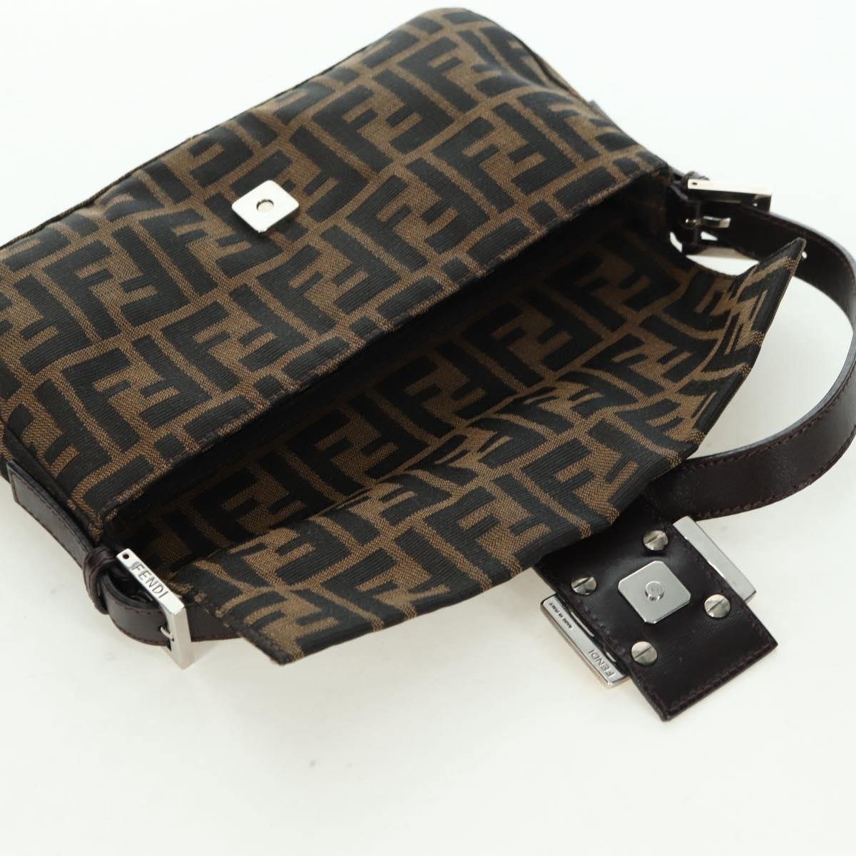 FENDI Zucca Canvas Mamma Baguette Shoulder Bag Black Brown Auth 177212SAV
